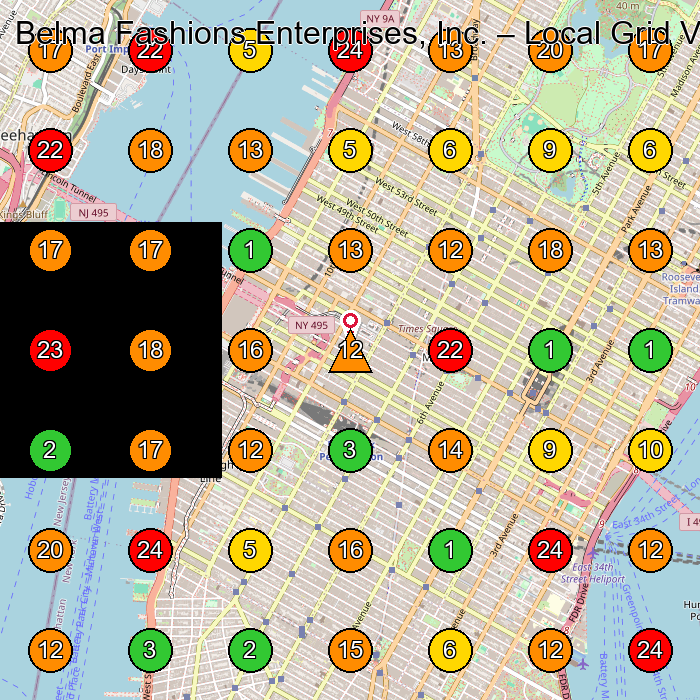 Belma Fashions Enterprises, Inc. Women'S Clothing Store GeoGrid ranking map for W 36th St. New